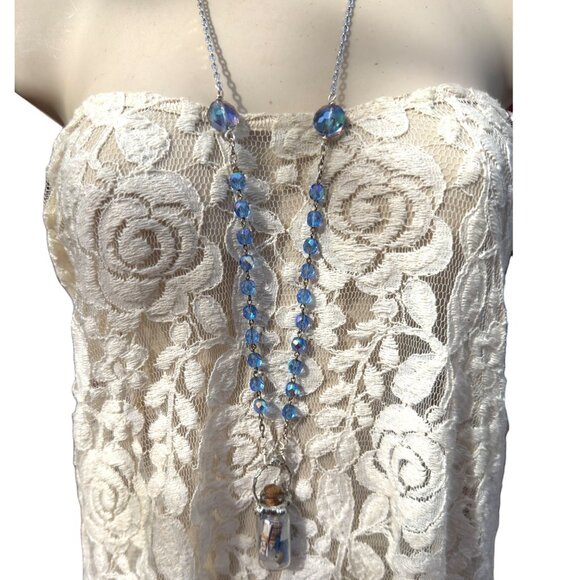 Sea Glass Message in a Bottle Soldered Pendant & VNTG Rosary Crystal Beads - Picture 6 of 17